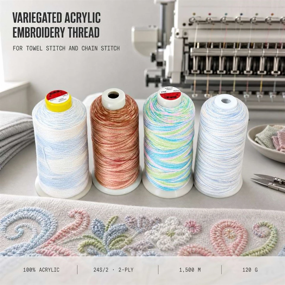 Variegated Acrylic Embroidery Thread | 240 Colors, 1500m